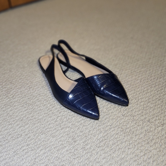 Navy blue slingback pointy flat shoes size 7 - Picture 2 of 5